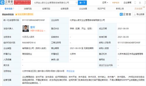 金山奇文企业管理咨询公司成立 雷军100%控股 教育咨询成新风向